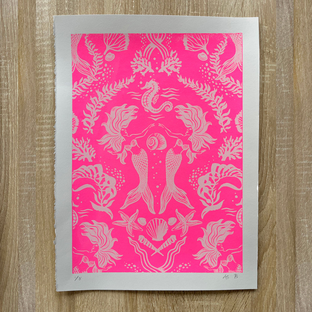 Dreamy Mermaids Neon Pink White