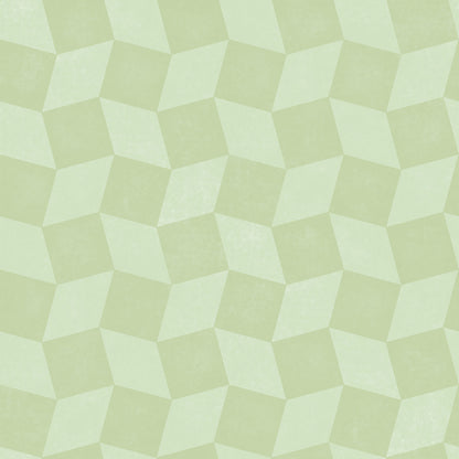 This geometric pattern wallpaper with diamond shapes in shades of green is inspired by gallery tile and is an elevated checkered pattern great for all walls.